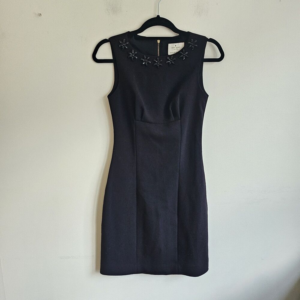 Kate Spade black floral cluster Diana sleeveless cocktail dress, size 0. Jewels